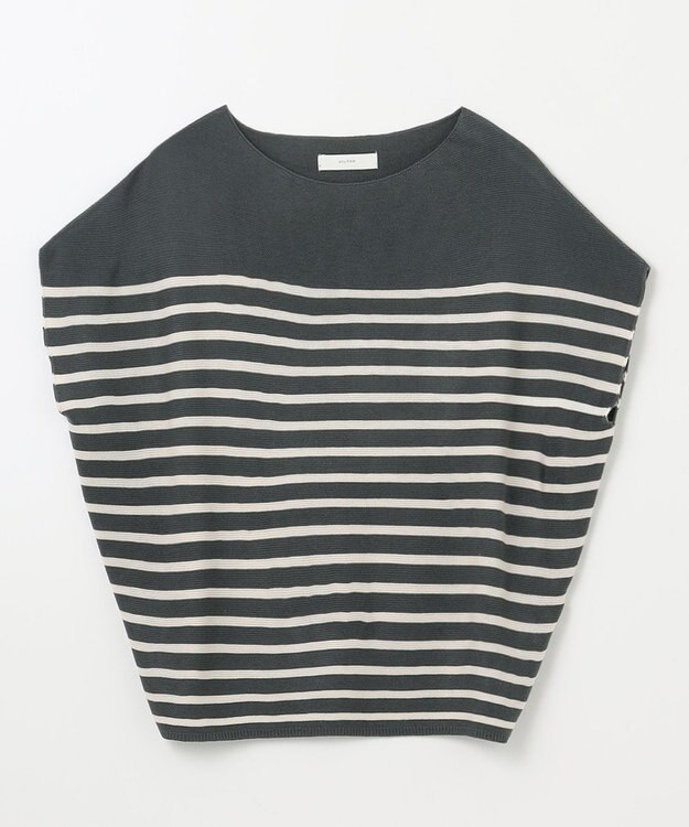 ANY 【洗濯機可/アンチピリング/UVカット】アクリルガーターフレンチスリーブニット チャコール×オフ