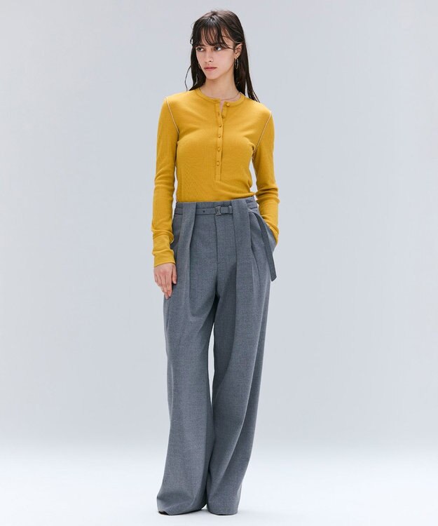 BEIGE， 【セットアップ対応・洗える・Precious 10月号掲載】ZEPHYR / ウールライクタックベルトワイドパンツ Top Gray