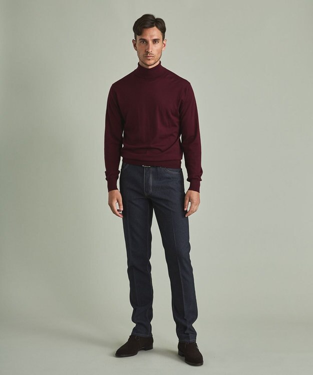 GOTAIRIKU 【家庭洗濯可能】イタリア糸 ハイゲージ タートルニット レッド系