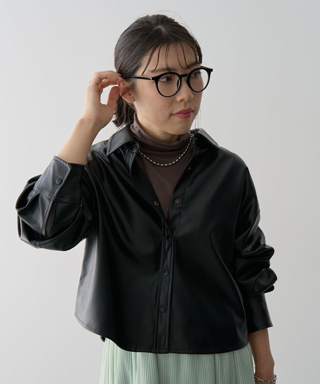 Green Parks ショート丈フェイクレザーシャツ Black