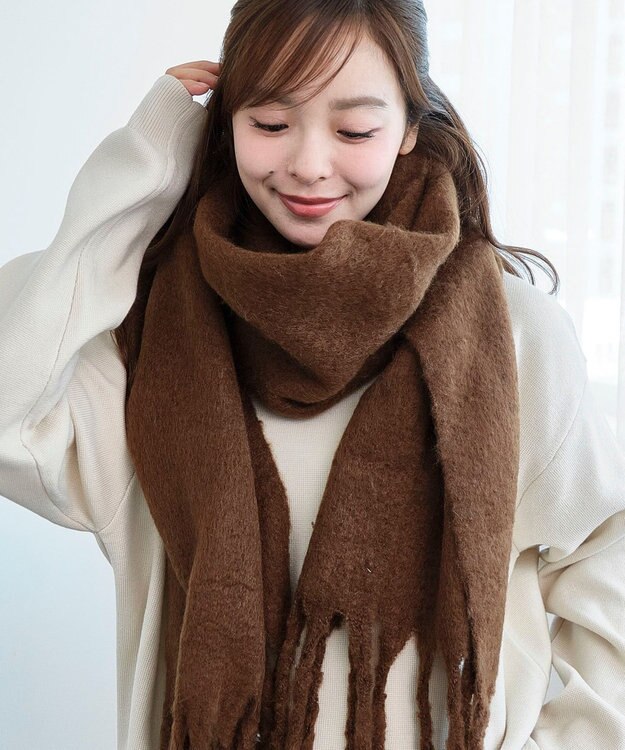 WEGO 【マフラー/ユニセックス着用】ワイドフリンジストール ブラウン