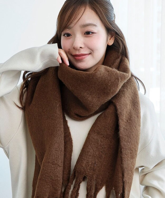 WEGO 【マフラー/ユニセックス着用】ワイドフリンジストール ブラウン