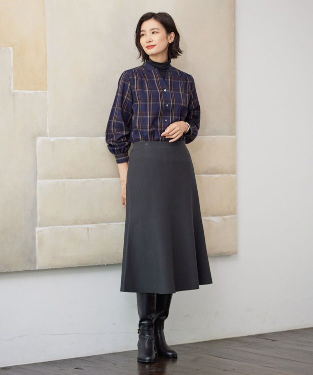 J.PRESS LADIES 【洗える】綿セルロースクリアチェック スタンドカラー ブラウス ネイビー系3