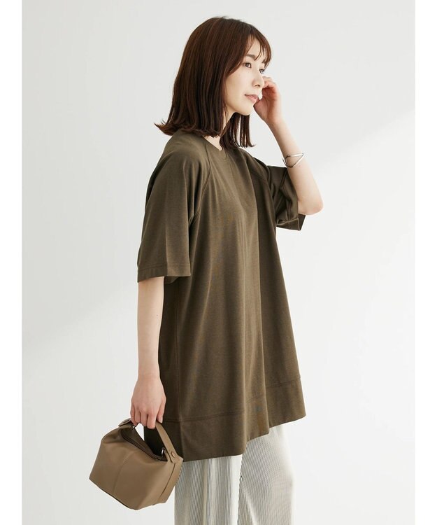 Green Parks 接触冷感５分袖ラグランチュニック Khaki