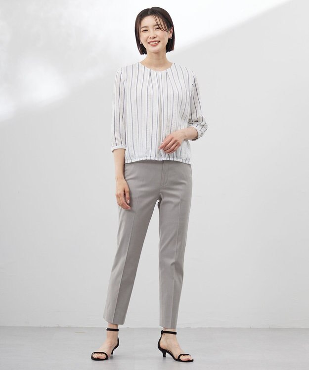 J.PRESS LADIES 【洗える】ランダムストライプ シアー プルオーバー カットソー ホワイトストライプ系