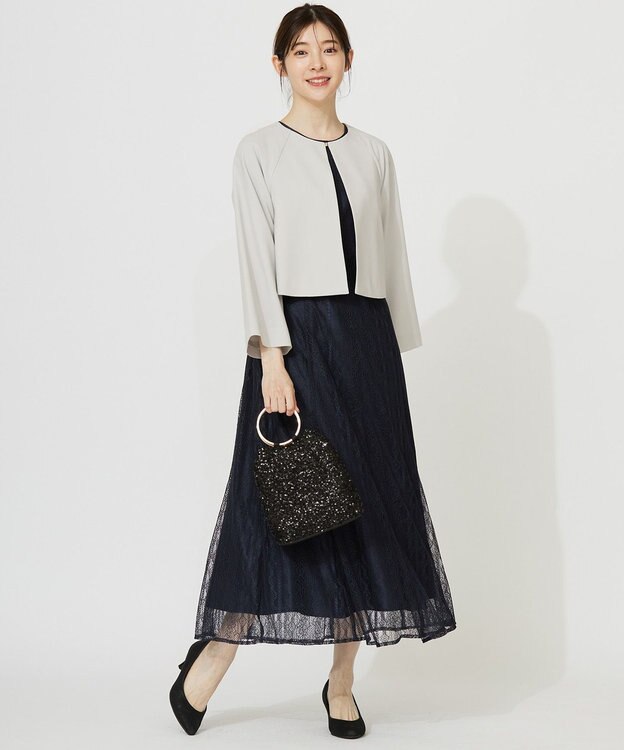 ANY SIS 【洗える】ストライプレーシー ドレス ネイビー