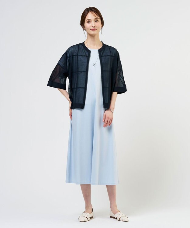 J.PRESS LADIES SHEER LIGHT KNIT ブルゾン ネイビーチェック