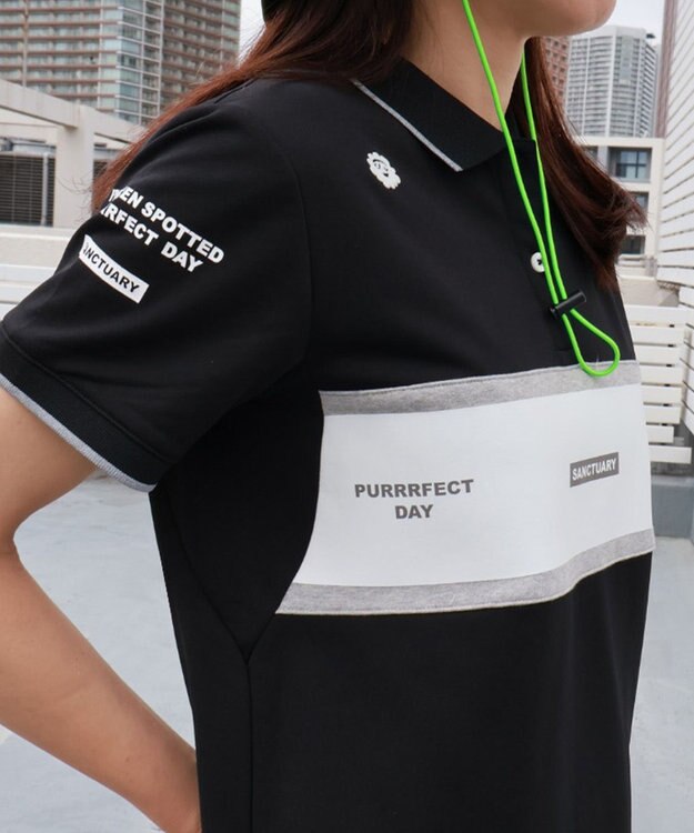 PW CIRCULUS 【WOMEN】【洗える】裏毛 ロゴ ポロ ワンピース ゴルフウェア レディース ブラック