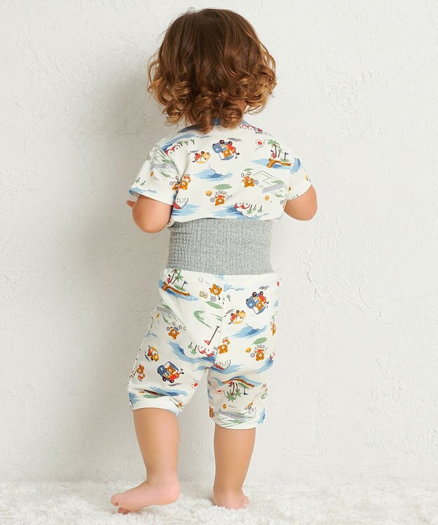 MIKI HOUSE HOT BISCUITS 【80-120cm】 リゾートビーンズ 腹巻き付き タック天竺素材 半袖パジャマ マルチカラー