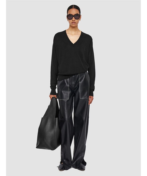 JOSEPH 【洗える】スーパーファインコットンシルク　Vネックニット Black