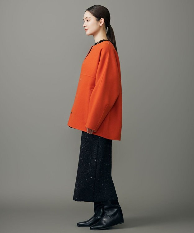 自由区 S 【SHIHOさん着用】ウールリバーノーカラー コート オレンジ