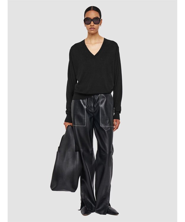 JOSEPH 【洗える】スーパーファインコットンシルク　Vネックニット Black