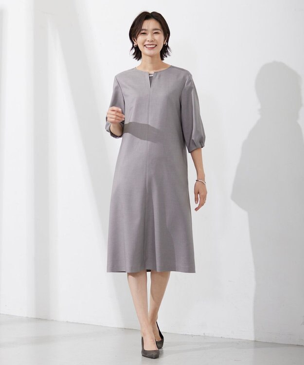 J.PRESS LADIES 【セットアップ対応・洗える・UVケア・速乾】 OXIJEWELストレッチ ワンピース ライトグレー系