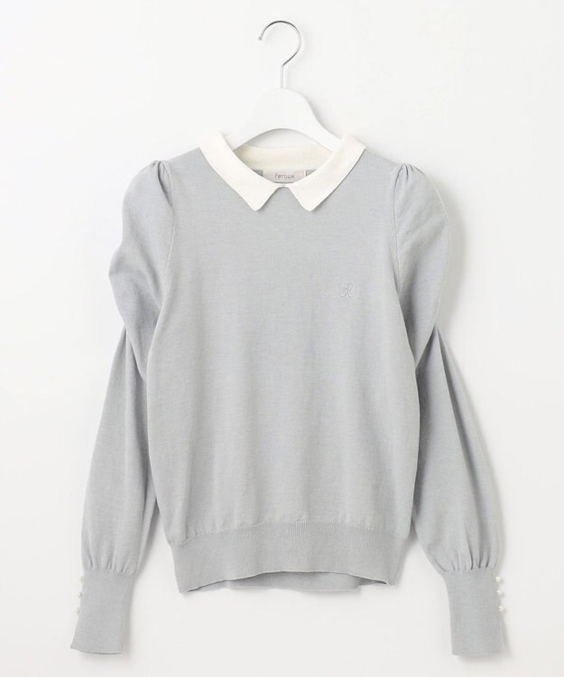 Feroux 配色襟パワショル ニット ライトグリーン系