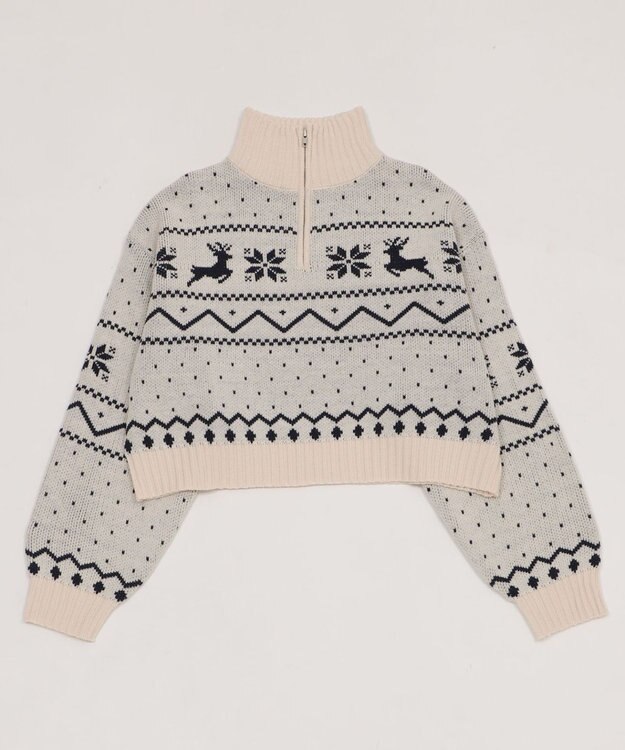 WEGO ノルディック柄ハーフジップニット ホワイトアイボリー