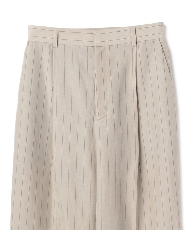 BEIGE， ERYTH / リネンストライプ タックワイドパンツ Flax × Bordeaux