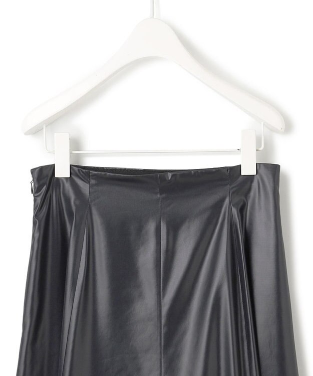 ICB L 【洗える】サテンワックスヴィンテージ フレアスカート ブラック系