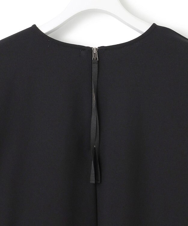 ICB L 【洗える】ジョーゼットジャージー 異素材コンビプルオーバー ブラック系