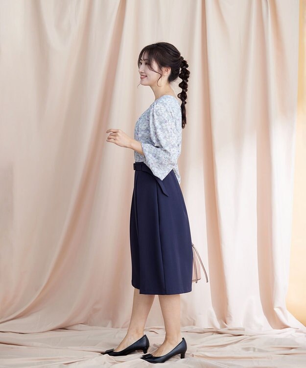 Tiaclasse 【洗える】2WAY花柄ブラウス サックスグレー