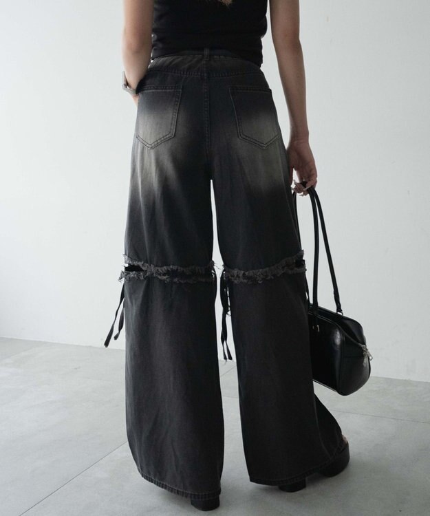 WEGO スリットダメージルーズデニム ブラック