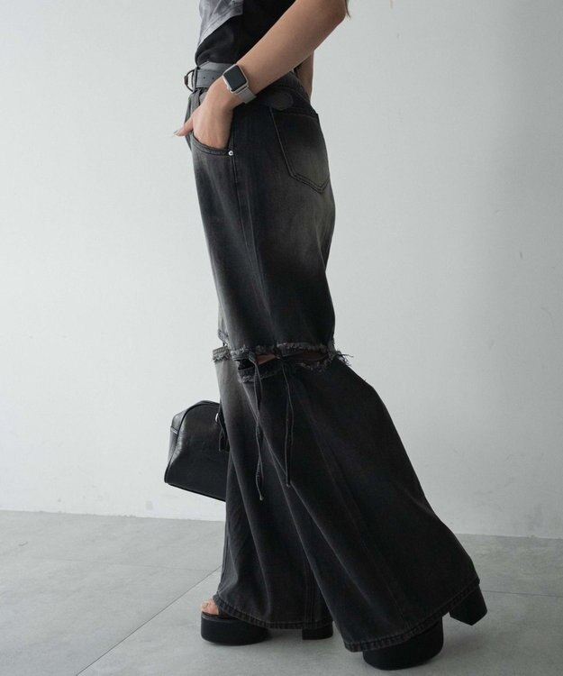 WEGO スリットダメージルーズデニム ブラック