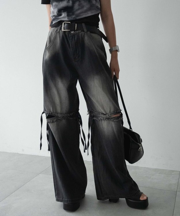 WEGO スリットダメージルーズデニム ブラック