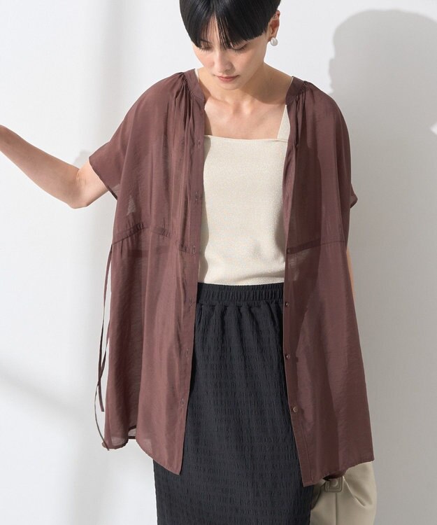 AMERICAN HOLIC ウエストドロストフレンチスリーブブラウス Chocolat