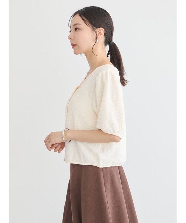 earth music&ecology 前後２ｗａｙパフスリーブカーディガン Ivory