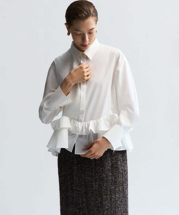 23区 S 【GOLD LABEL】コットンライトタフタ フリル シャツ ホワイト系