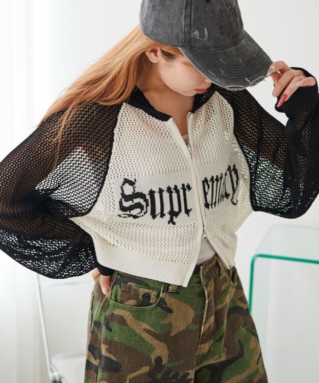 WEGO ラグランメッシュニットショートパーカー ブラック