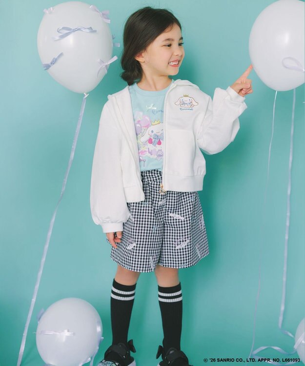 ANY KIDS 【シナモロール×ANY KIDS】刺繍 ギンガムキュロット ブラック×ギンガム