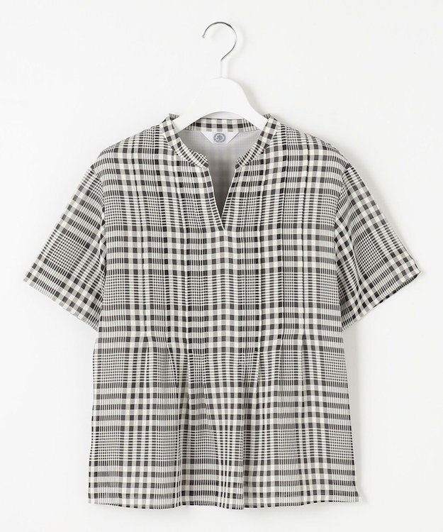 J.PRESS LADIES 【WEB限定カラーあり・洗える】シアーチェック カットソー ブラック×アイボリーギンガム系