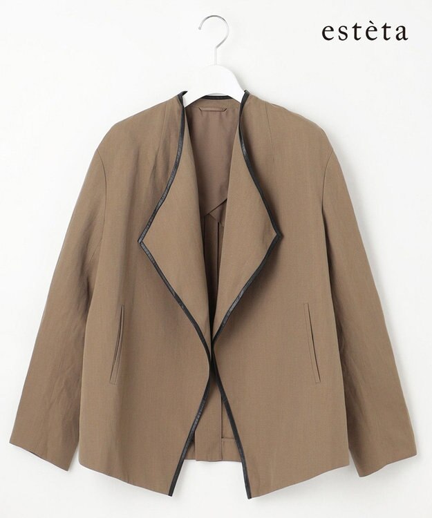 23区 【エステータ】ウールリネン レザートリミング ジャケット カーキ系