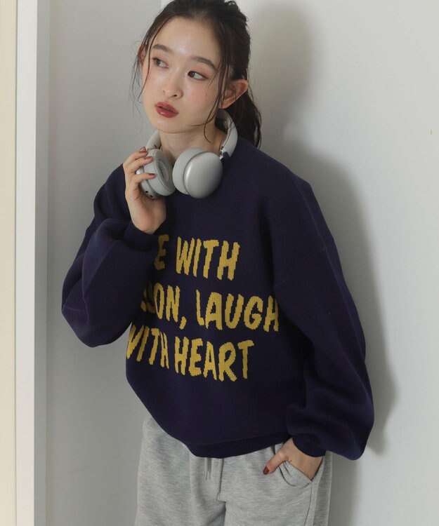 WEGO レタリングニットプルオーバー ネイビー