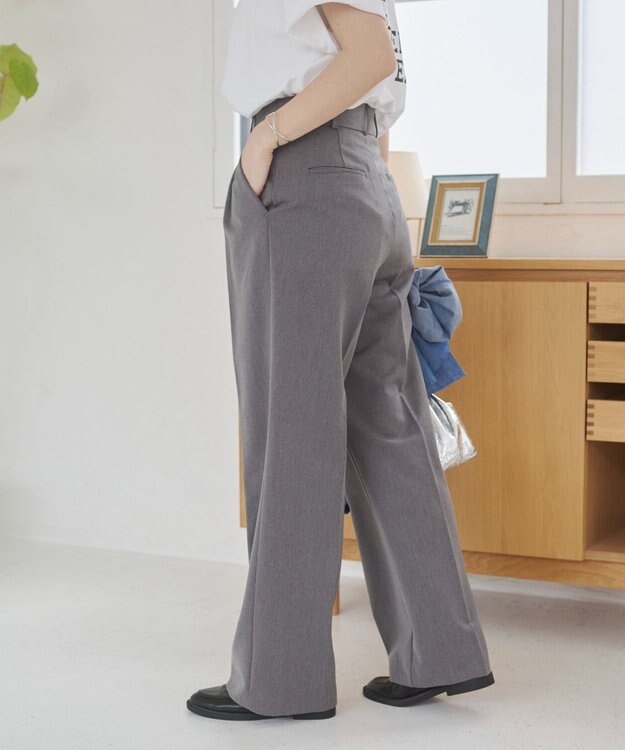WEGO 【ANGIE VINTAGE/SMLサイズ展開】タックストレートスラックス 杢グレー