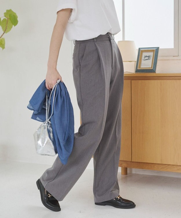 WEGO 【ANGIE VINTAGE/SMLサイズ展開】タックストレートスラックス 杢グレー