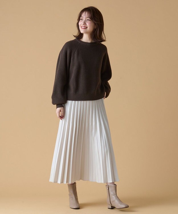 ANY 【洗濯機可】ウールブレンドクロップドニット ブラウン