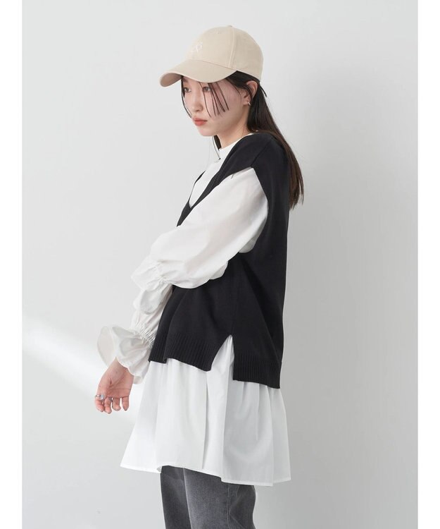 earth music&ecology ＳＥＴ２点Ｖネックベスト＋スタンドカラーチュニック Ivory