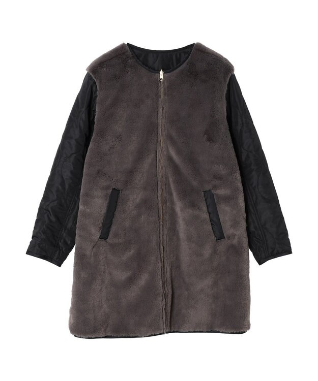 earth music&ecology ファー＆キルティングリバーシブルコート Black