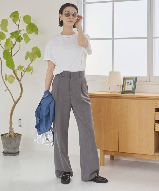 WEGO 【ANGIE VINTAGE/SMLサイズ展開】タックストレートスラックス 杢グレー