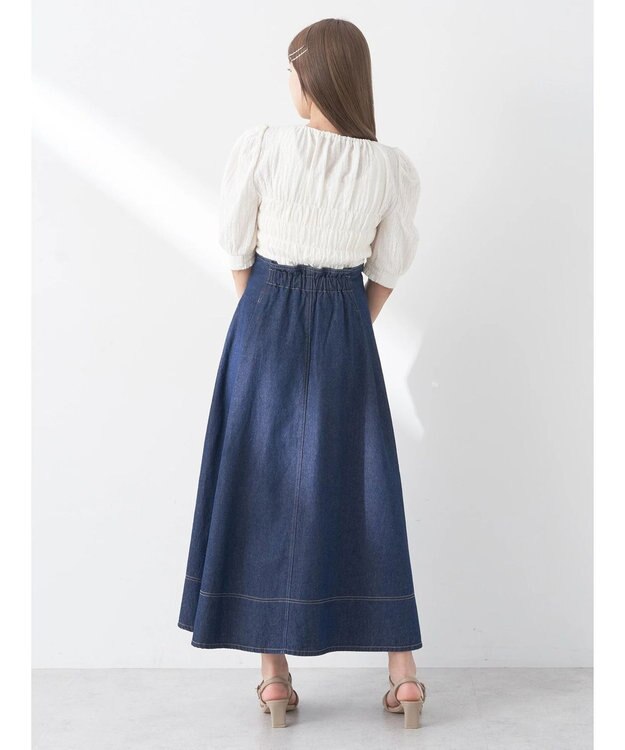 earth music&ecology フロントジップタックフレアスカート Indigo