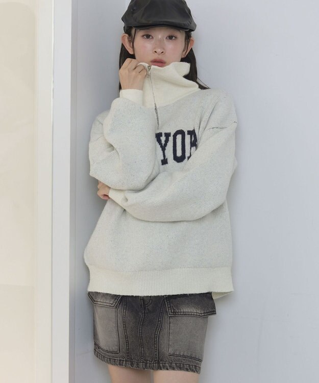 WEGO フラッフィーハーフジップニット オフホワイト