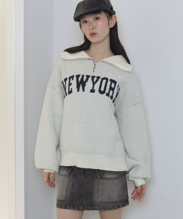 WEGO フラッフィーハーフジップニット オフホワイト