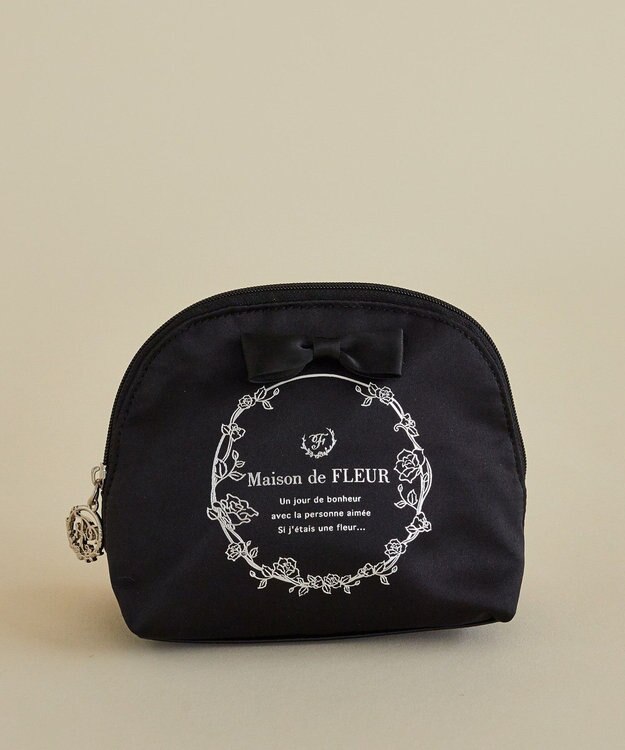 Maison de FLEUR サテンリボンラウンドポーチ Black