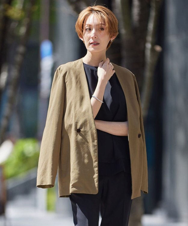 ICB 【洗える】 UnleashLite ノーカラージャケット オリーブ系