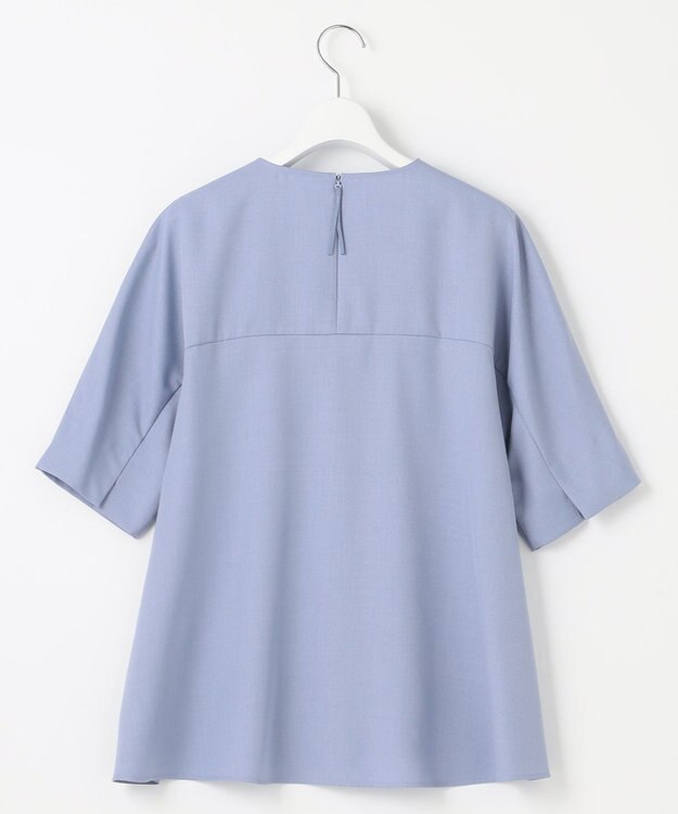 自由区 【接触冷感・速乾・UVケア・撥水・防シワ・XSサイズあり】リネンライクツィル5分袖 ブラウス ダルブルー系