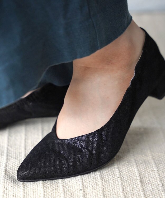 nouvelleRobe Oū 新色追加【本革・高反発】Heel Pointed-plain ポインテッドトゥ ヒールパンプス ブラックメタリック