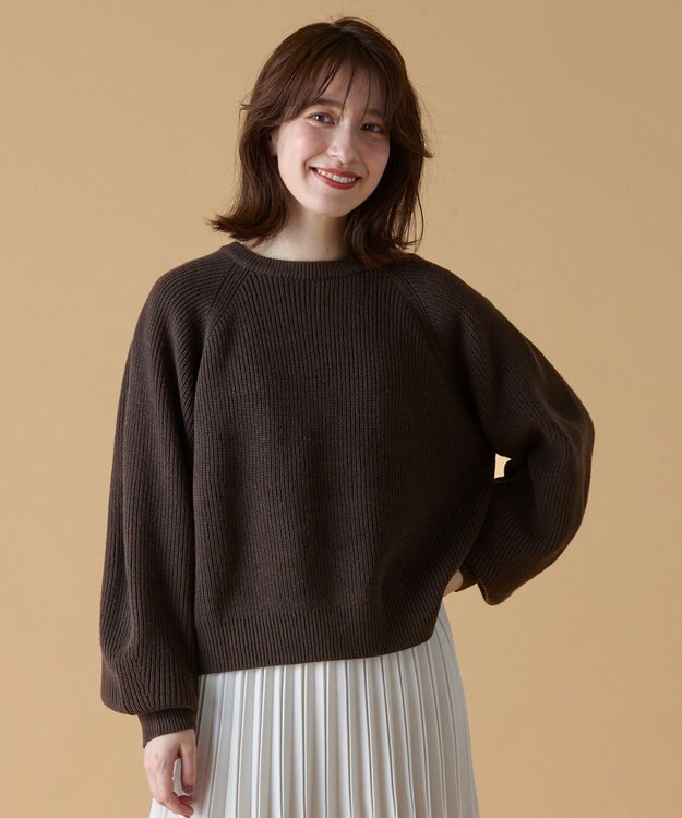 ANY 【洗濯機可】ウールブレンドクロップドニット ブラウン