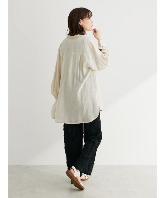 Green Parks バンドカラーシアーシャツ Gray Beige