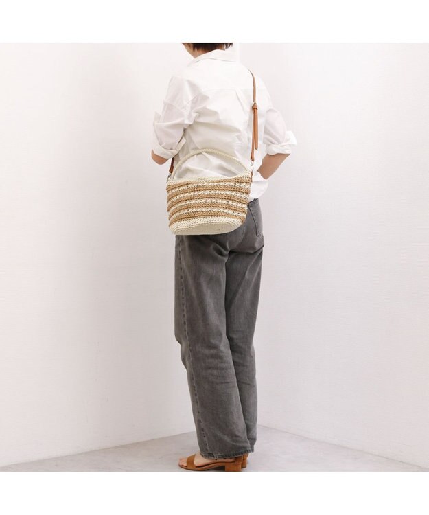 UNBILLION カシュカシュ cachecache / ボーダーコンビ編みワンハンドル2wayミニトート アイボリー